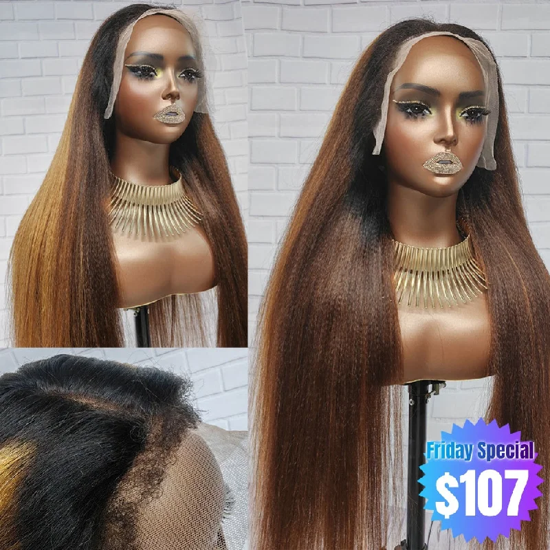 【Friday Special】13x4|13X6 Lace Front 4c Edge Ombre Blonde Yaki Human Hair Wig