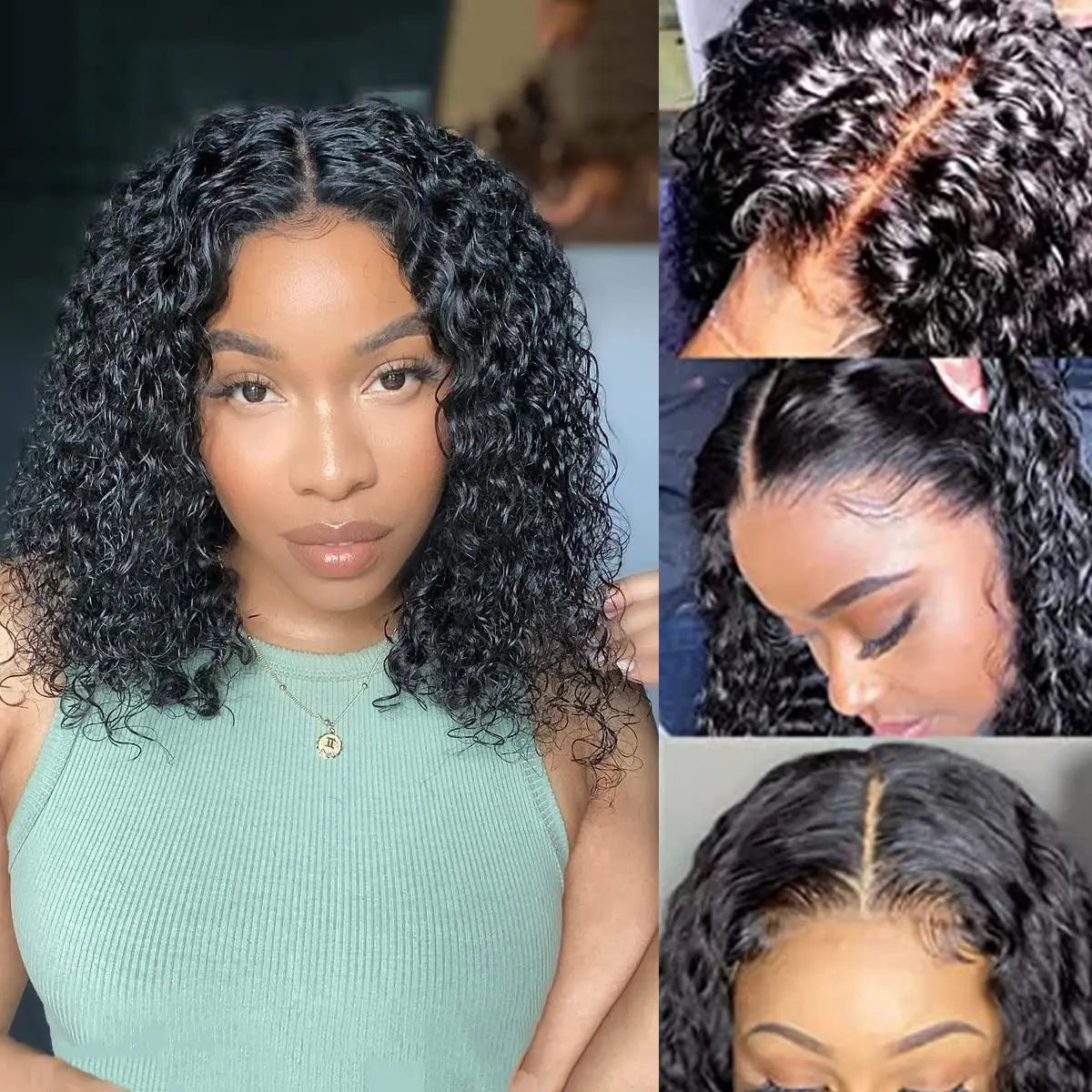 13x4 Frontal Lace Wig Deep Wave Curly Lace Front Wig Human Hair Pre Plucked With Baby Hair 150% Density Brazilian Virgin Hair 1B