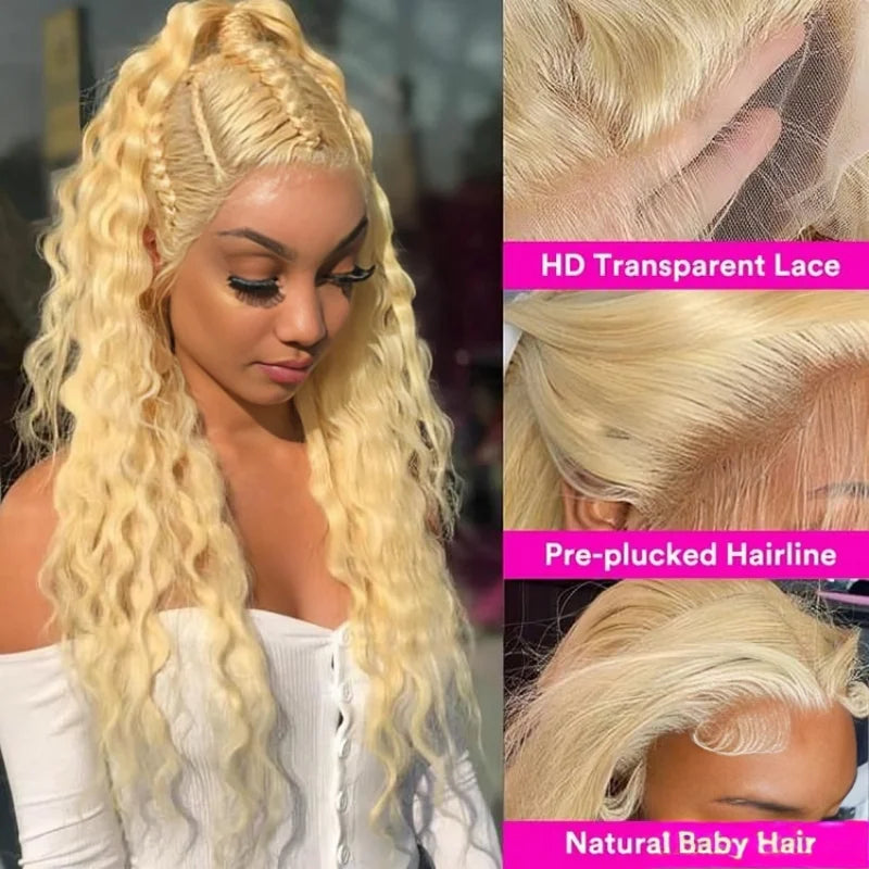 13x4 Human Hair 13x6 Hd Transparent Lace Frontal Wigs 30 Inch Blonde Deep Wave 613 Curly Colored 100% Brazilian For Women Choice