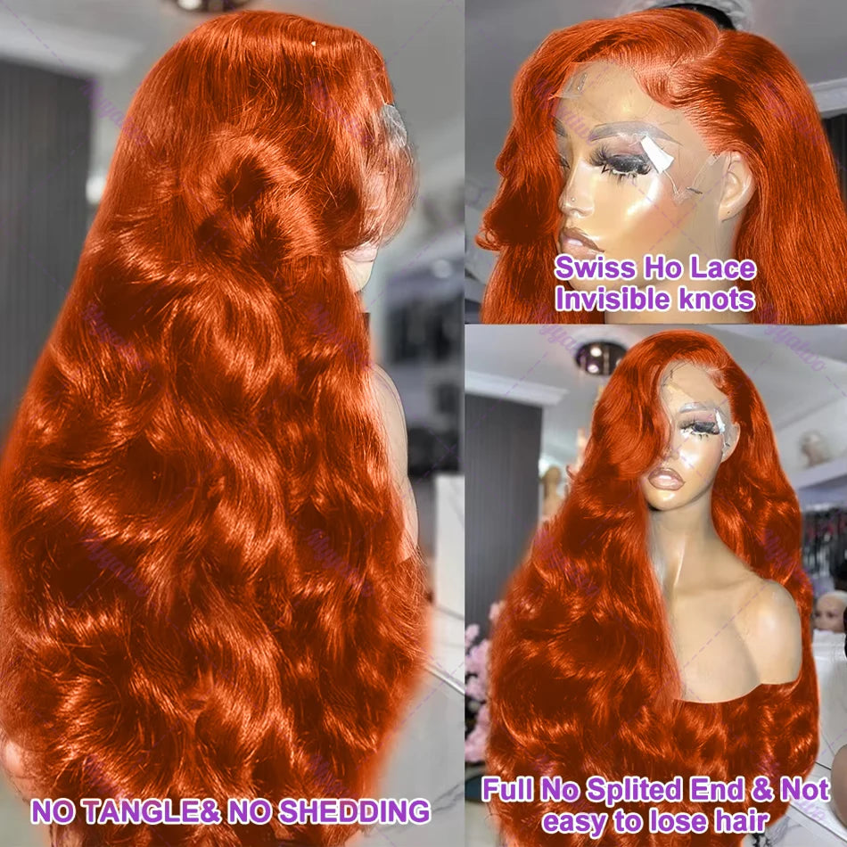 30 36 Inch HD Transparent 13x4 Orange Ginger Body Wave Lace Front Wig 350 Color 13X6 Lace Frontal Human Hair Wigs 220% For Women