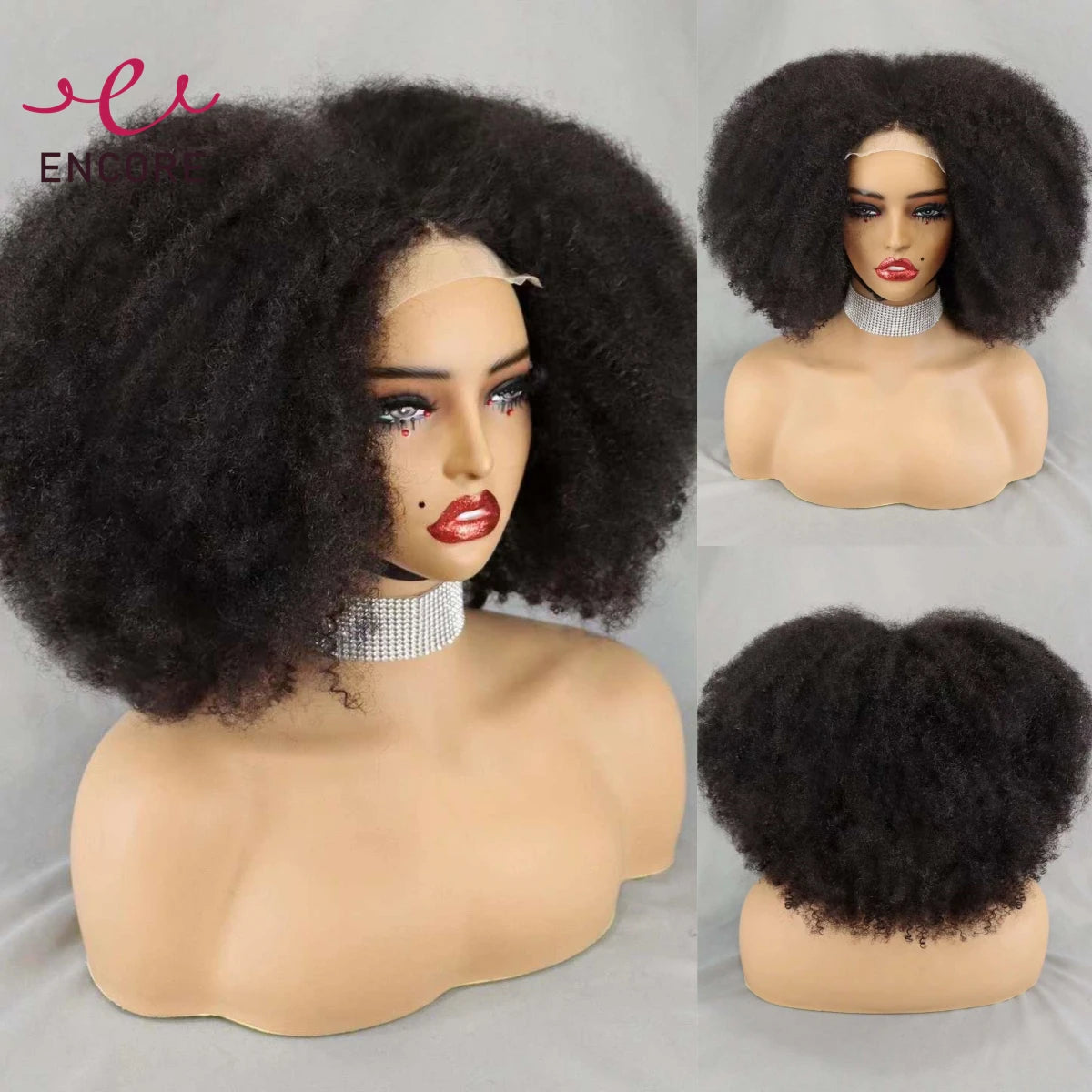 300% Density 4x4 Lace Closure Hair Wigs Remy Human Hair Bob Wigs 12-16 Inch Natural Kinky Afro Curly Hair Wigs for Black Women