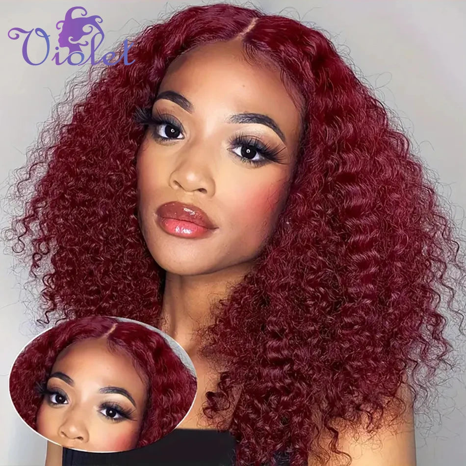 99J Burgundy Bob Wig Human Hair Curly 13x4 Frontal Wig Deep Wave Short Bob Lace Front Wigs Deep Curly Brazilian Remy Hair Wigs