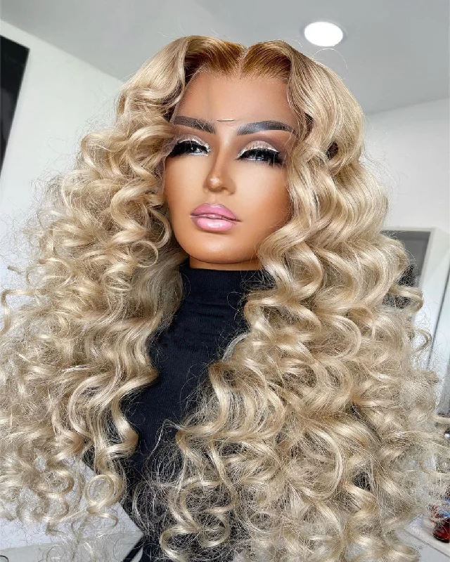 Amaya | Ombre Ashy Blonde Human Hair Glam Wavy Lace Front Wig