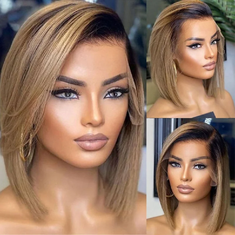 Aniyah | Ombre Honey Blonde Preplucked Human Hair Bob Lace Front Wig