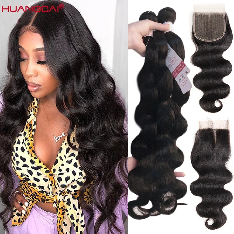 Body Wave Human Hair Bundles With Closure Remy Brazilian Hair 5x5x1 Closure 36 38 40 Inches Long Bundles Human Hair Extension