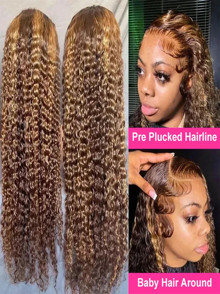 Deep Wave Wigs Human Hair Glueless Wig Preplucked Human Hair Ready To Wear Highlight Human Hair Curly Lace Front Human Hair Wigs