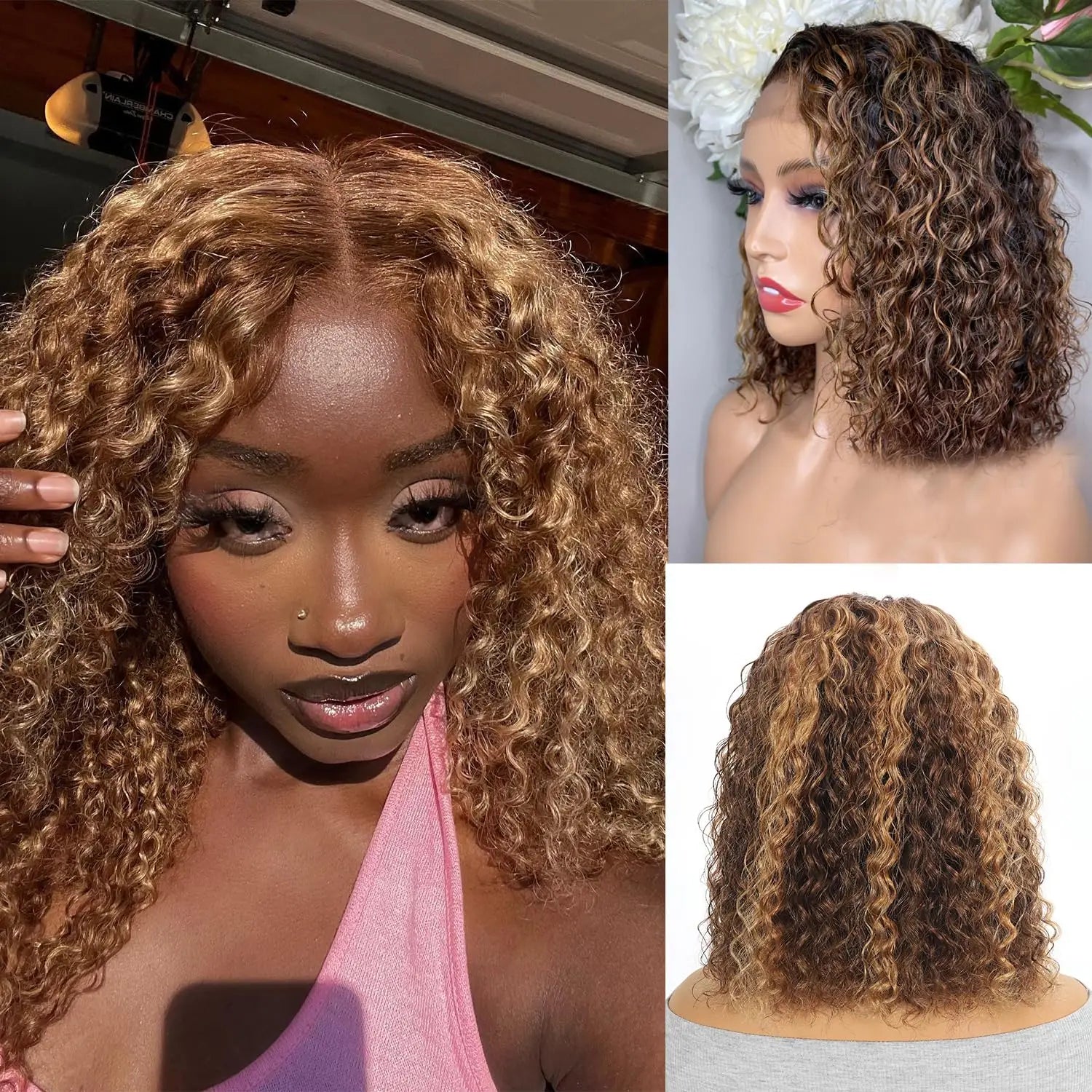 Honey 13x4 HD Lace Front  Deep Wave Highlight Ombre Lace Front Wig Short Curly Human Hair Frontal Wigs Brazil