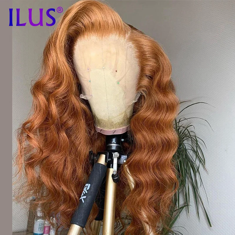 Hot Sale Free Shipping 200% Body Wave 13x4 Lace Front Human Hair Wigs For Black Women Orange Ginger Colored HD Lace Frontal Wigs