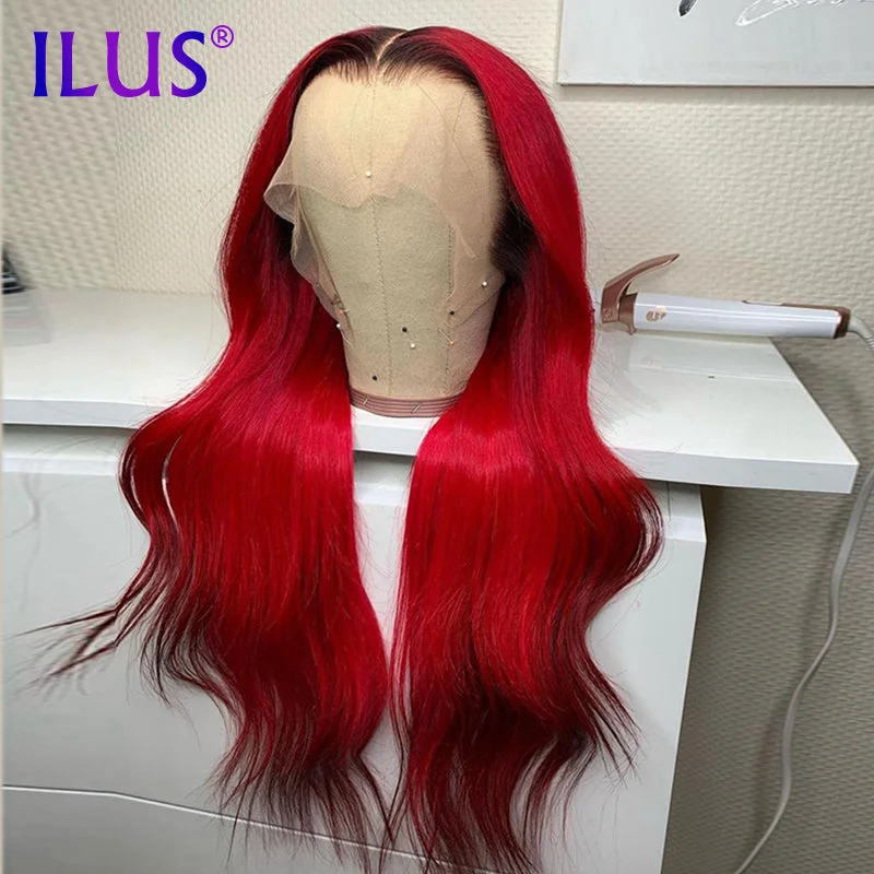 Hot Sale Free Shipping Wig Red Colored 200 Body Wave 30Inch 13x4 Lace Front Human Hair Wigs For Black Women HD Lace Frontal Wigs