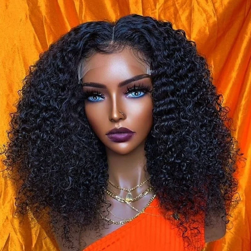 Jerry deep Curly Peruvian Indian Brazilian Virgin Human Hair Kinky Curly Hd Transparent brazilian deep curly 13x6 lace front wig