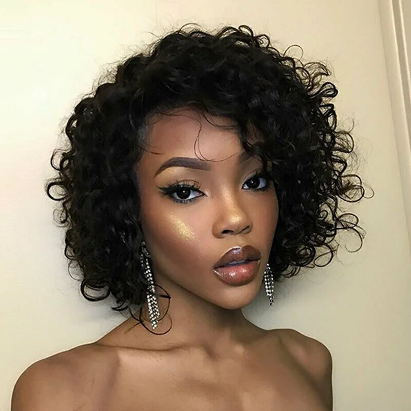 Lace Front Wigs Human Hair Water Wave 13x6 Pre-Plucked Hairline with Baby Hair 150% Density Wavy Bob WigFor Women Natural Color