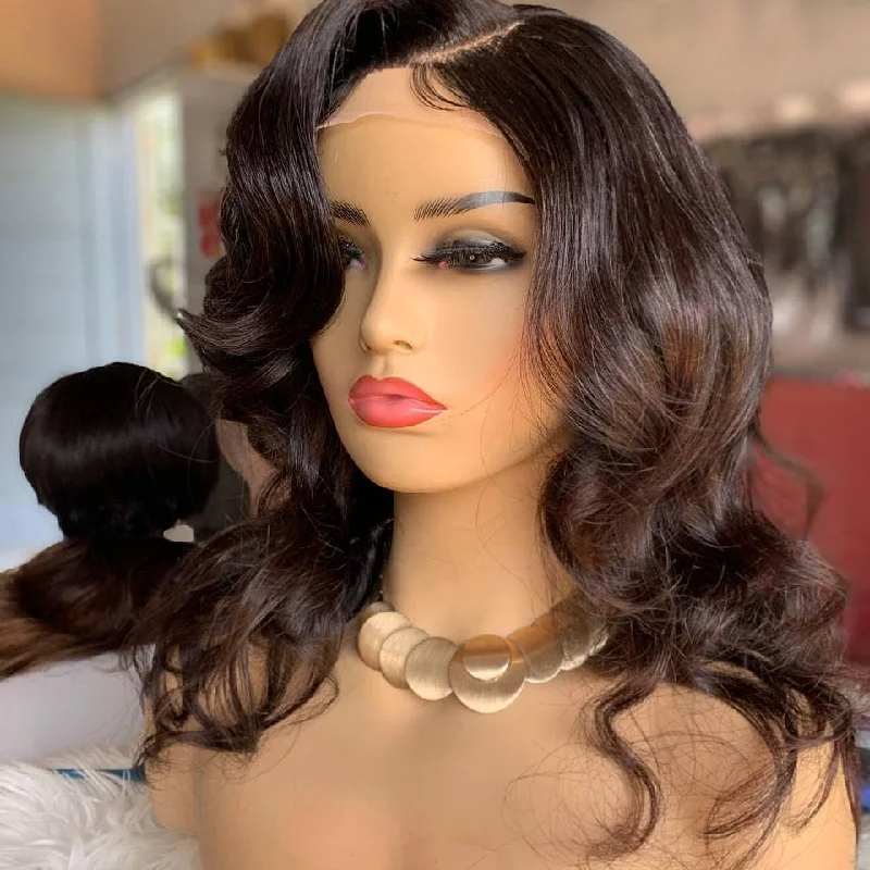 Loose Body Wave 13x4 HD Lace Frontal Human Hair Wig 250% Density Brazilian Natural Brown Color 5x5 Full Transparent Lace Closure