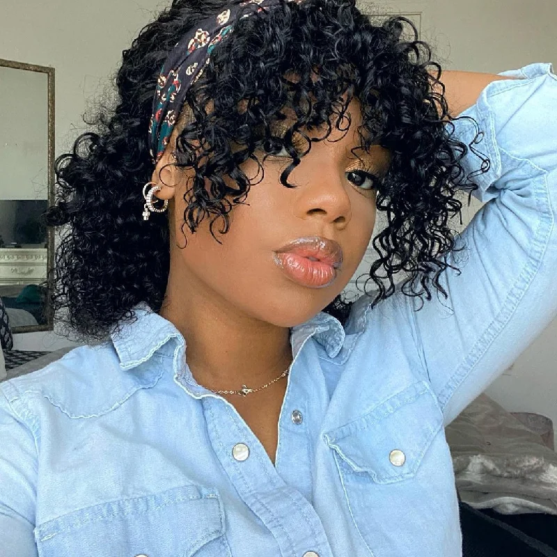 New Arrival Deep Curly Hair Headband Wigs Virgin Hair Unprocessed Brazilian Pixie Curly Human Hair Headband Wig For Black Women