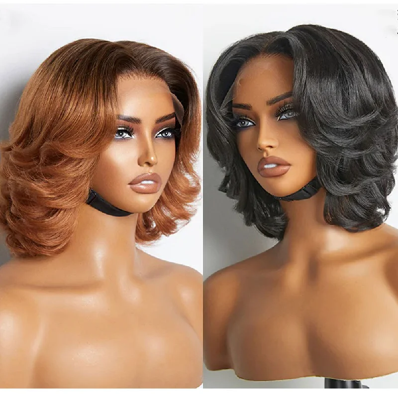 Pixie Glam 4x4|13x4 Short Pre-styled Pix Cut Ombre Brown Human Hair Lace Front Wig