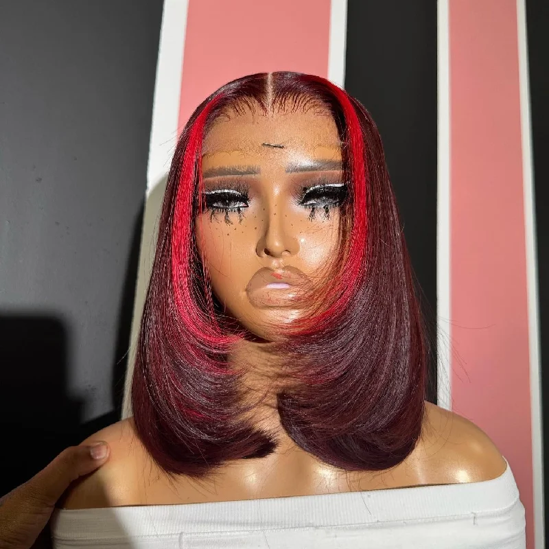 Reese | Red Highlight 99J Layered Bob Human Hair Bob Lace Front Wig