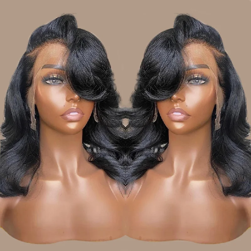 Short Bob Wig Body Wave 13x1 Transparent Frontal Human Hair Wigs for Women Pre Pluck Transparent Water Wave Lace Frontal Wig