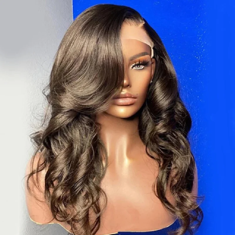 Side Part Body Wave Human Hair Wigs Pre Plucked High Density Brazilian Remy  5x5 Lace Closure Wig Bleached Knots Natural Black