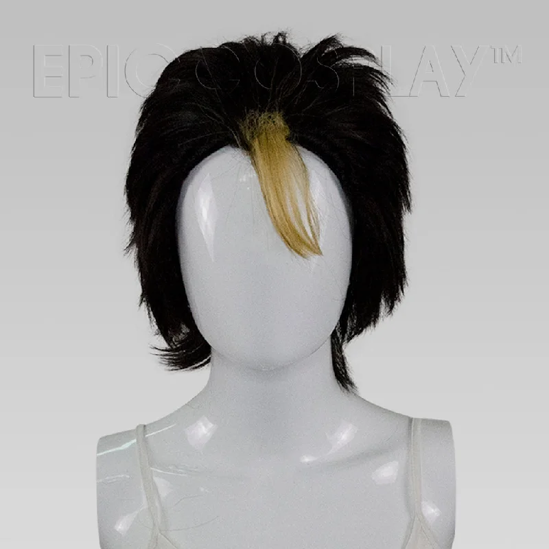 Signature - Black Slick Back Shaggy Wig with Blonde Streak