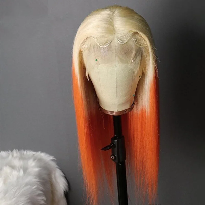 Straight HD Transparent 613 Ombre Blonde Orange Ginger Lace Front Human Hair Wig 13x6 Lace Frontal 360 Glueless Full Pre Plucked