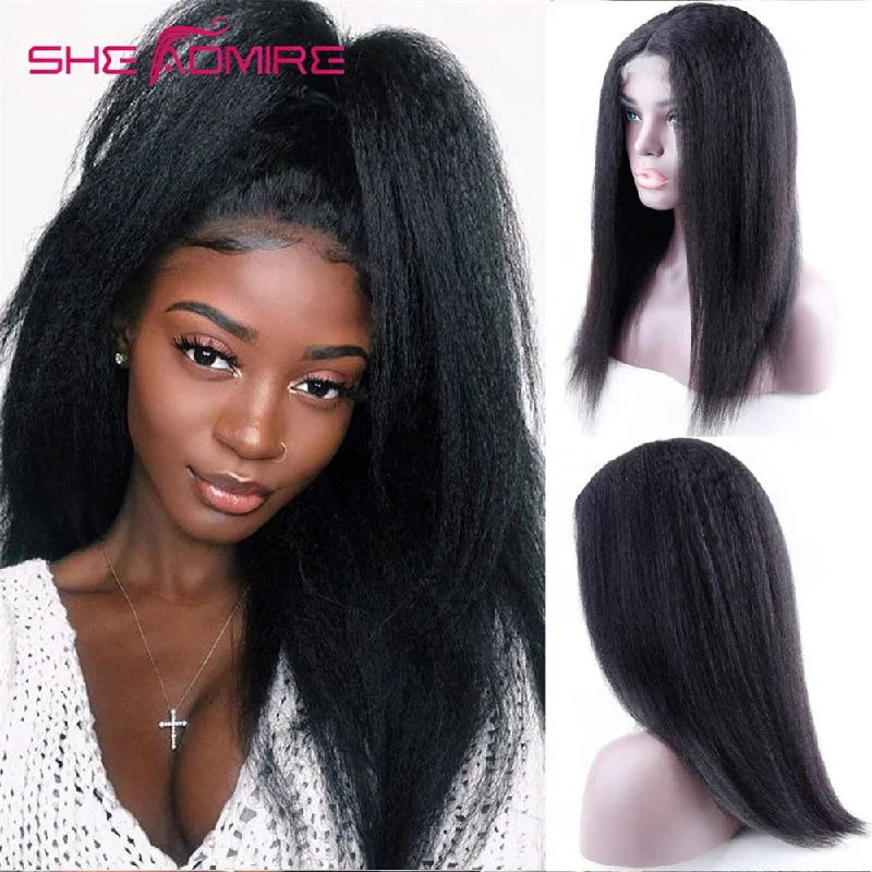 Transparent Kinky Straight 5x5 Lace Closure Wig Sale She Admire Indian Remy Human Hair Wigs for Black Women HD Yaki Straight Wig