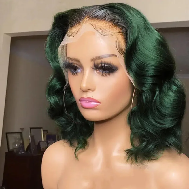 Wholesale Bob Wigs Ombre Green Body Wave  Raw Indian Human Hair 13*4 Lace Front Wigs for Black Women