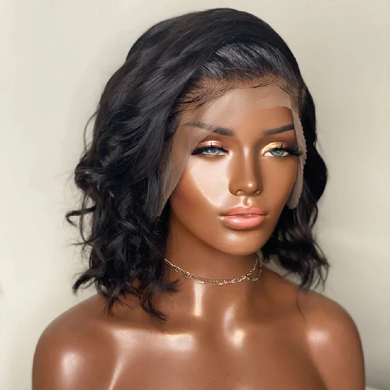 Wholesale Body Wave Bob Wig Side Part Peruvian Human Hair 13x4 Lace Frontal Wig Natural Color Lace closure Wigs For black Women