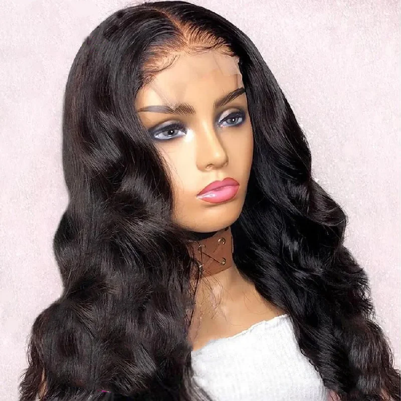 Wholesale Cheap Raw Brazilian Remy Human Hair Body Wave Lace Wigs 150% Density Natural Human Hair  4X4 Swiss Lace Closure Wigs