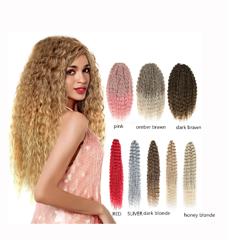 Wholesale colorful heat resistant Deep Wave no weft 24 inches twist braiding hair bundles synthetic hair extension for women