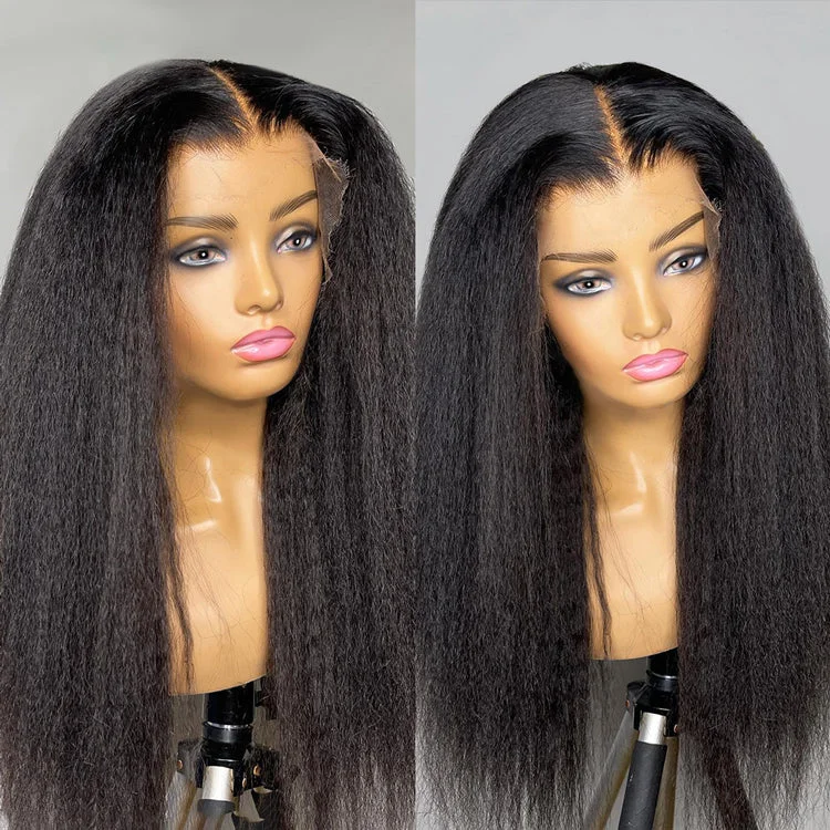 Yaki Straight Wig Transparent Lace Front Human Hair Kinky Straight Wigs 13x6 13x4 5x5 4x4 Lace Front Wig For Black Women