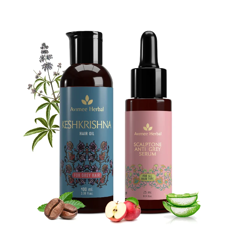 Anti Grey Hair Super Saver Combo: Keshkrishna Hair Oil and Scalptone Grey Hair Serum