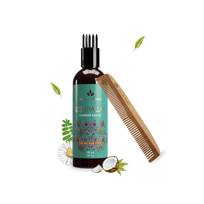 Combo 4: Keshpallav Hair Oil + Neem Wood Comb