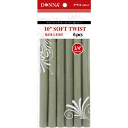 Donna Collection 10 Soft Twist Rollers, Gray