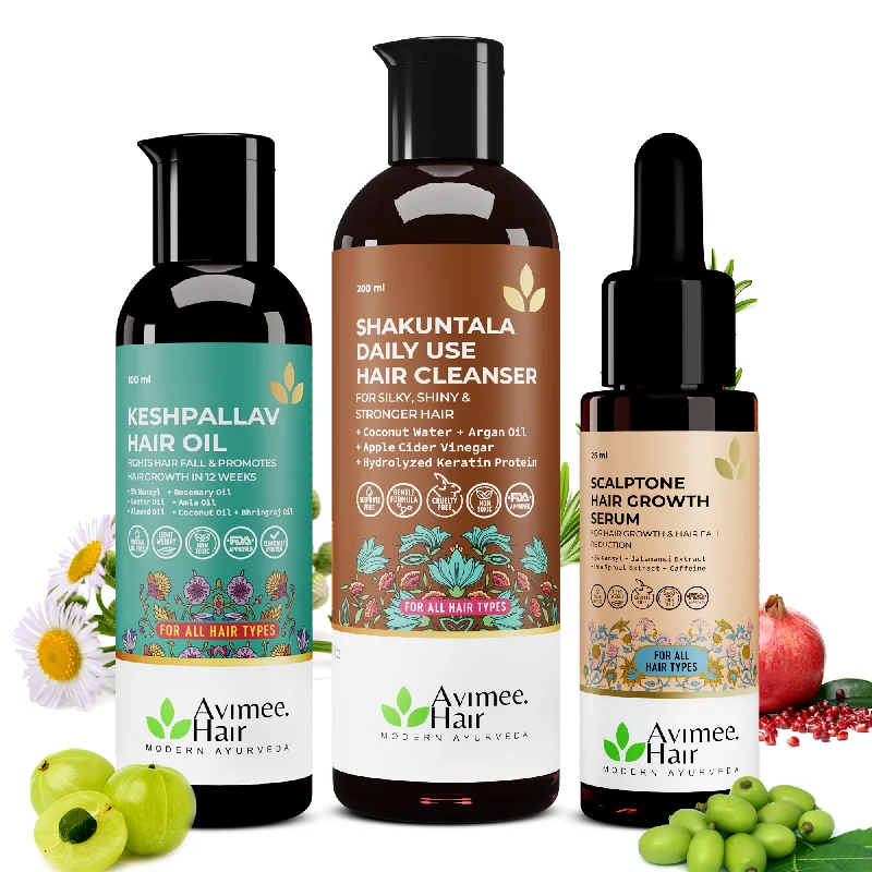 Hair Growth Kit; Keshpallav Hair Oil, Shakuntala Hair Cleanser and Scalptone Hair Growth Serum