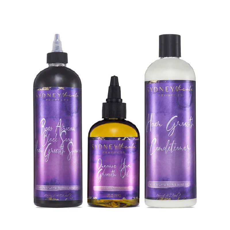 Trio Set: African Black Soap Hair Growth Shampoo, Hair Growth Oil, and Hair Growth Conditioner